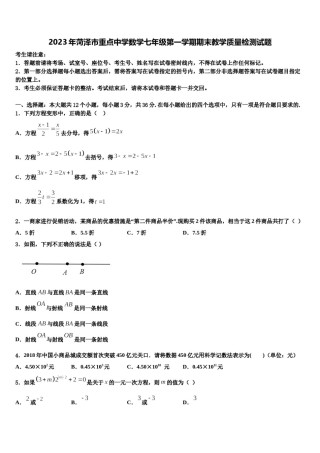 2023年菏泽市重点中学数学七年级第一学期期末教学质量检测试题含解析.doc
