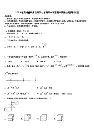 2023年贵州省织金县数学七年级第一学期期末质量检测模拟试题含解析.doc