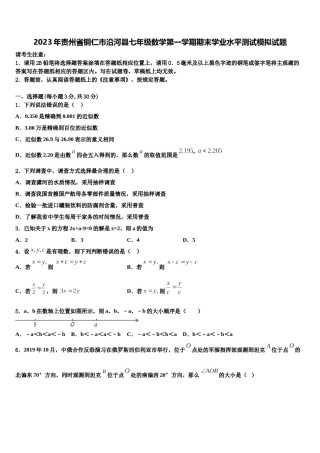 2023年贵州省铜仁市沿河县七年级数学第一学期期末学业水平测试模拟试题含解析.doc