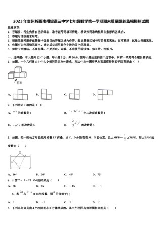 2023年贵州黔西南州望谟三中学七年级数学第一学期期末质量跟踪监视模拟试题含解析.doc