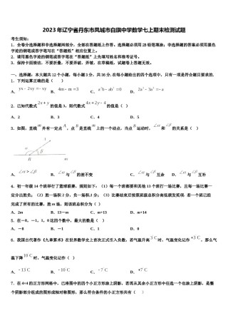 2023年辽宁省丹东市凤城市白旗中学数学七上期末检测试题含解析.doc