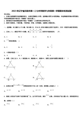 2023年辽宁省沈阳市第一二七中学数学七年级第一学期期末检测试题含解析.doc