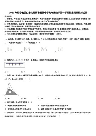 2023年辽宁省营口市大石桥市石佛中学七年级数学第一学期期末调研模拟试题含解析.doc