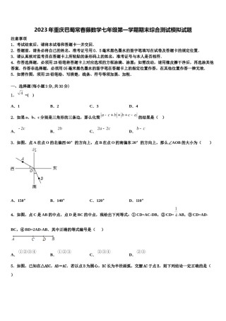 2023年重庆巴蜀常春藤数学七年级第一学期期末综合测试模拟试题含解析.doc