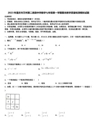 2023年重庆市万州第二高级中学数学七年级第一学期期末教学质量检测模拟试题含解析.doc
