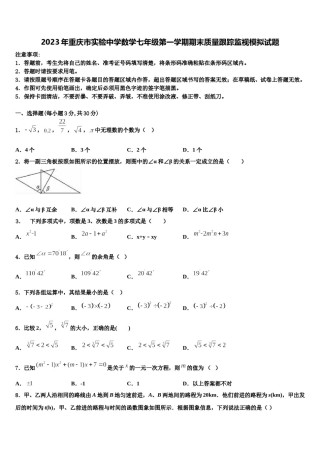 2023年重庆市实验中学数学七年级第一学期期末质量跟踪监视模拟试题含解析.doc