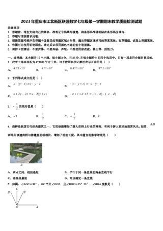2023年重庆市江北新区联盟数学七年级第一学期期末教学质量检测试题含解析.doc