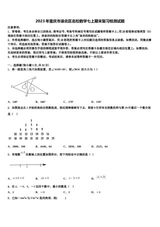 2023年重庆市渝北区名校数学七上期末复习检测试题含解析.doc
