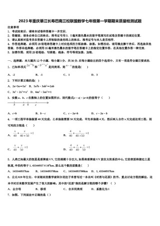 2023年重庆綦江长寿巴南三校联盟数学七年级第一学期期末质量检测试题含解析.doc