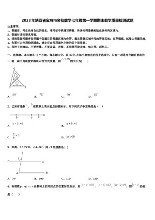 2023年陕西省宝鸡市名校数学七年级第一学期期末教学质量检测试题含解析.doc
