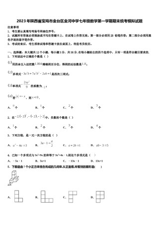 2023年陕西省宝鸡市金台区金河中学七年级数学第一学期期末统考模拟试题含解析.doc