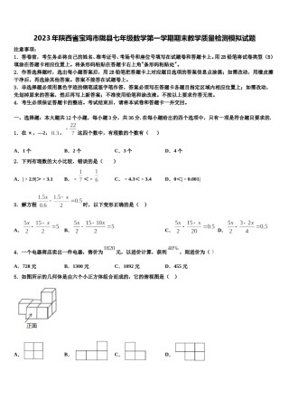2023年陕西省宝鸡市陇县七年级数学第一学期期末教学质量检测模拟试题含解析.doc