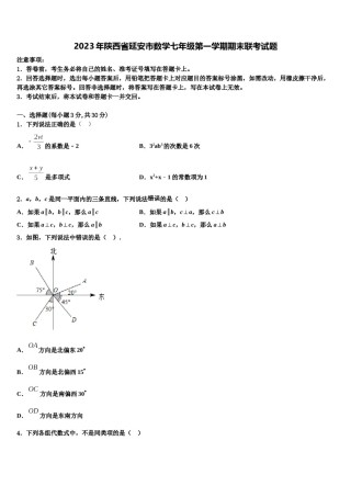 2023年陕西省延安市数学七年级第一学期期末联考试题含解析.doc
