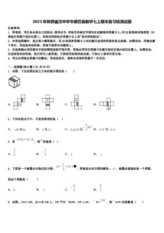 2023年陕西省汉中学市镇巴县数学七上期末复习检测试题含解析.doc