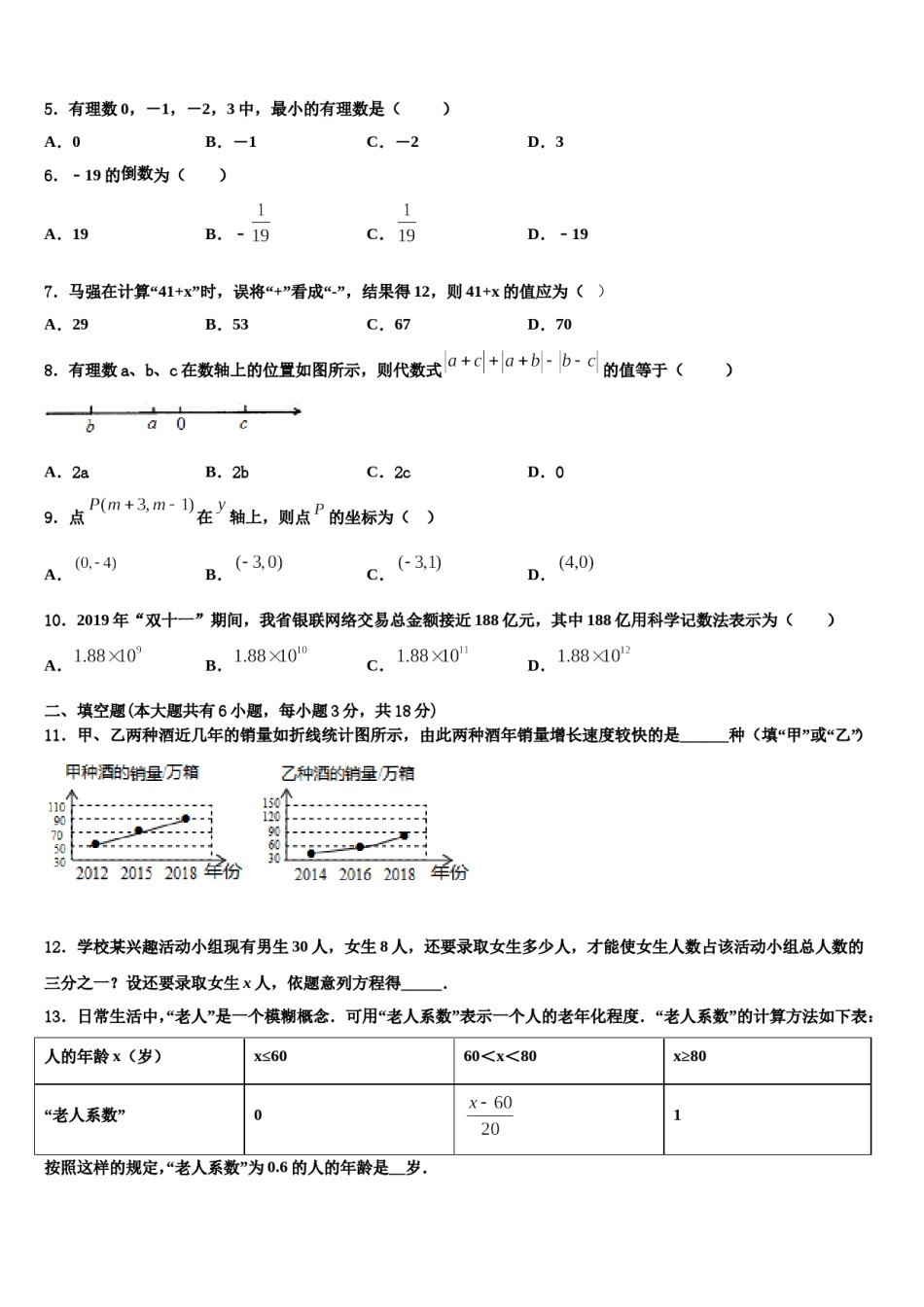 2023年青海省西宁市大通回族土族自治县数学七上期末教学质量检测试题含解析.doc_第2页