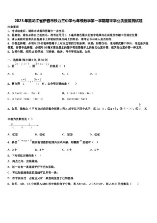 2023年黑龙江省伊春市铁力三中学七年级数学第一学期期末学业质量监测试题含解析.doc