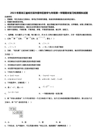 2023年黑龙江省哈尔滨市香坊区数学七年级第一学期期末复习检测模拟试题含解析.doc