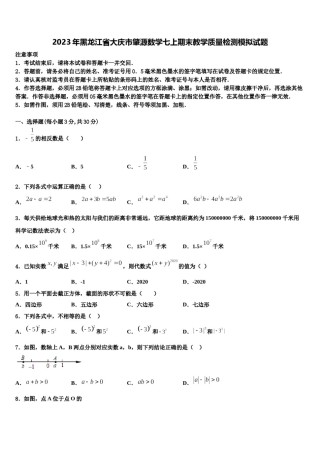 2023年黑龙江省大庆市肇源数学七上期末教学质量检测模拟试题含解析.doc