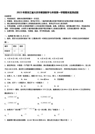 2023年黑龙江省大庆市肇源数学七年级第一学期期末监测试题含解析.doc