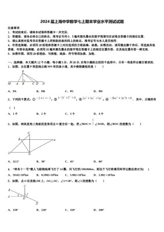 2024届上海中学数学七上期末学业水平测试试题含解析.doc
