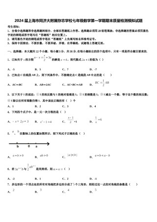 2024届上海市同济大附属存志学校七年级数学第一学期期末质量检测模拟试题含解析.doc