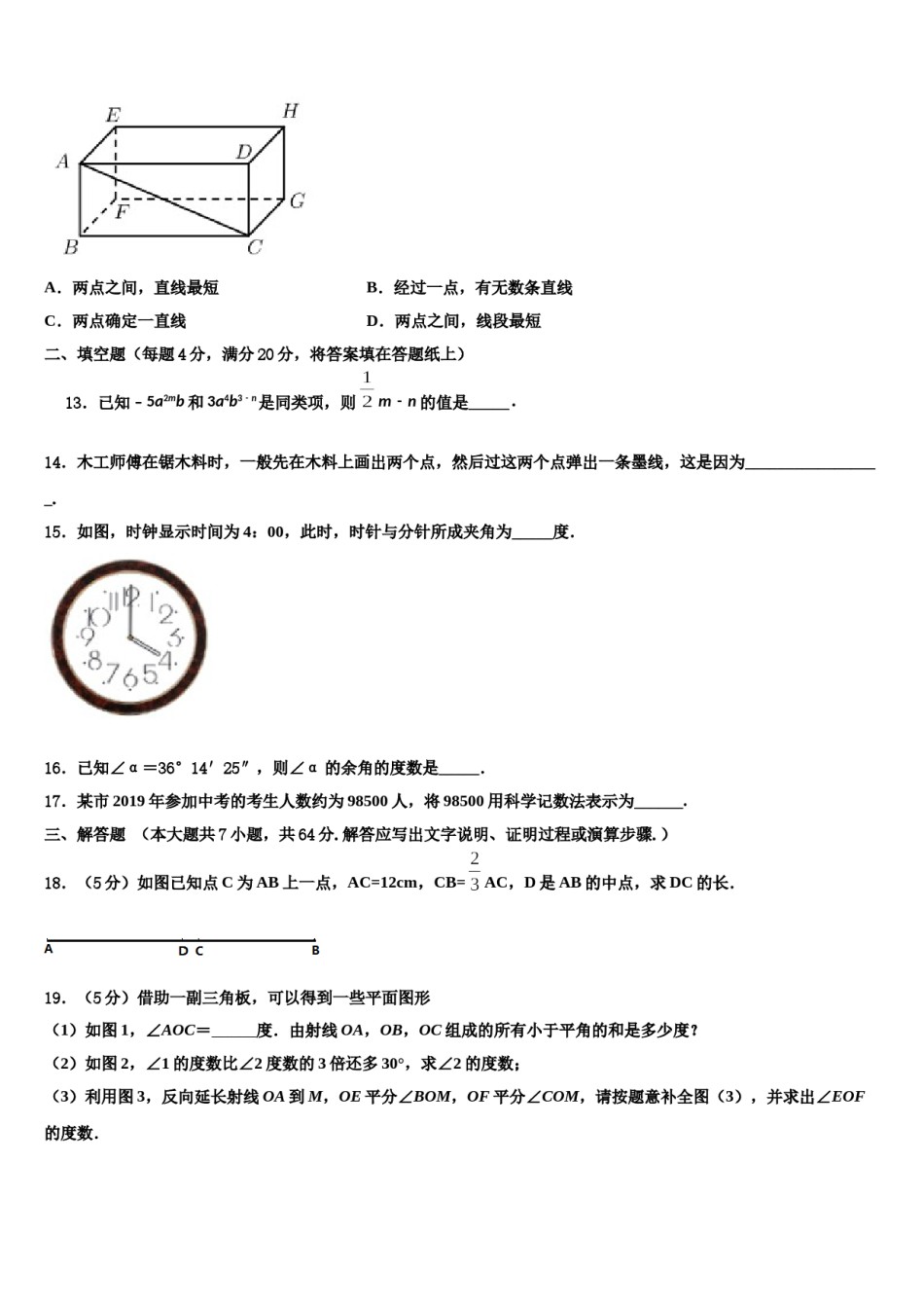 2024届上海市静安区七年级数学第一学期期末质量跟踪监视模拟试题含解析.doc_第3页