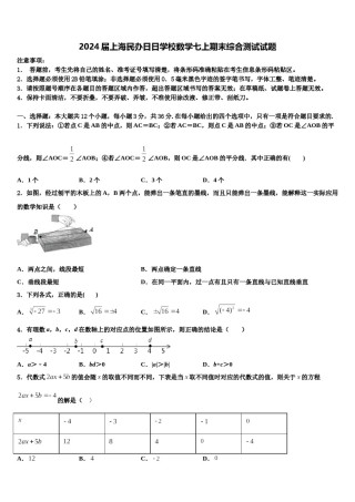 2024届上海民办日日学校数学七上期末综合测试试题含解析.doc