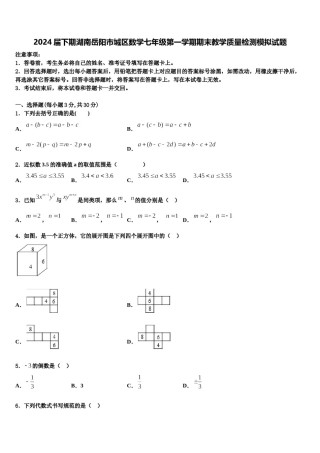 2024届下期湖南岳阳市城区数学七年级第一学期期末教学质量检测模拟试题含解析.doc
