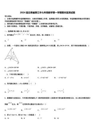 2024届云南省丽江市七年级数学第一学期期末监测试题含解析.doc