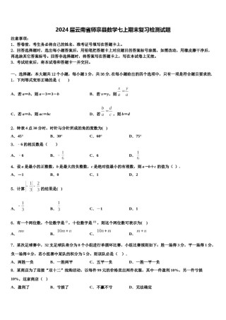 2024届云南省师宗县数学七上期末复习检测试题含解析.doc