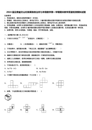 2024届云南省文山壮族苗族自治州七年级数学第一学期期末教学质量检测模拟试题含解析.doc