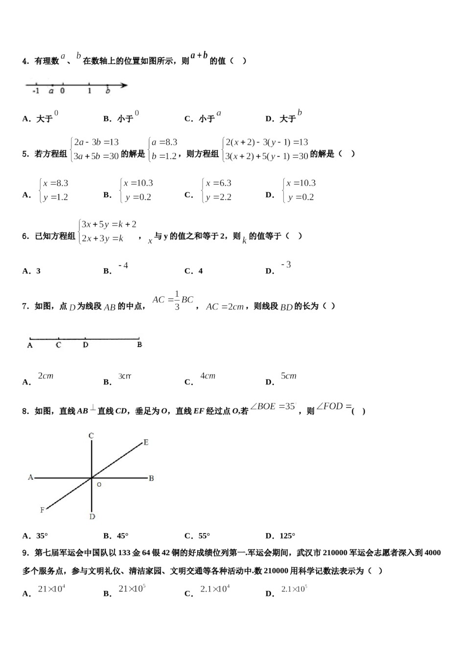 2024届云南省昭通市昭阳区苏家院镇中学数学七上期末综合测试试题含解析.doc_第2页