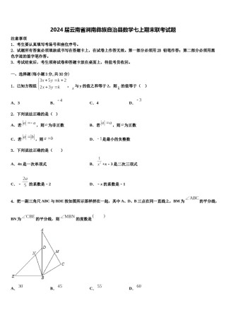 2024届云南省涧南彝族自治县数学七上期末联考试题含解析.doc