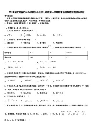 2024届云南省石林彝族自治县数学七年级第一学期期末质量跟踪监视模拟试题含解析.doc