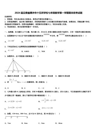 2024届云南省腾冲市十五所学校七年级数学第一学期期末统考试题含解析.doc