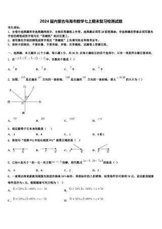 2024届内蒙古乌海市数学七上期末复习检测试题含解析.doc