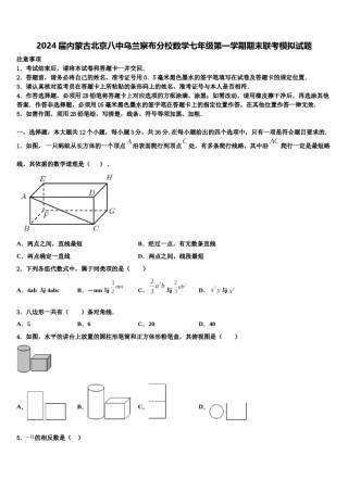 2024届内蒙古北京八中乌兰察布分校数学七年级第一学期期末联考模拟试题含解析.doc