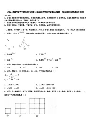 2024届内蒙古巴彦淖尔市磴口县诚仁中学数学七年级第一学期期末达标检测试题含解析.doc