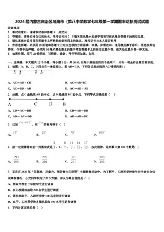 2024届内蒙古自治区乌海市（第八中学数学七年级第一学期期末达标测试试题含解析.doc