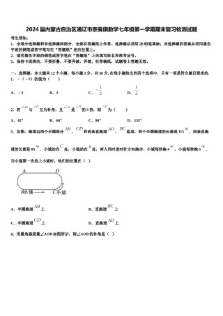 2024届内蒙古自治区通辽市奈曼旗数学七年级第一学期期末复习检测试题含解析.doc