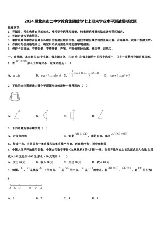 2024届北京市二中学教育集团数学七上期末学业水平测试模拟试题含解析.doc