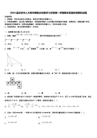 2024届北京市人大附中朝阳分校数学七年级第一学期期末质量检测模拟试题含解析.doc