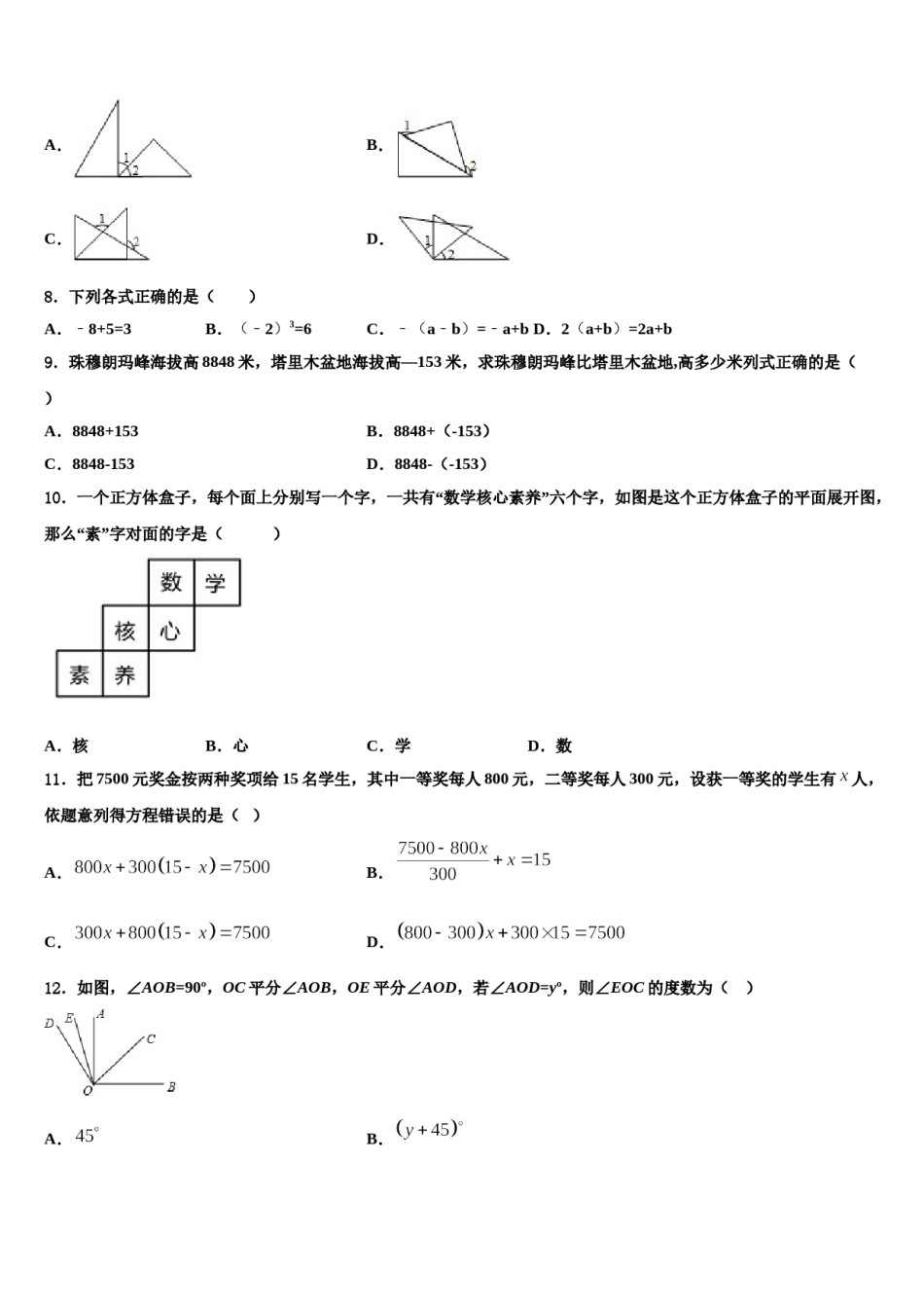 2024届北京市大兴区大兴区北臧村中学数学七年级第一学期期末质量跟踪监视试题含解析.doc_第2页
