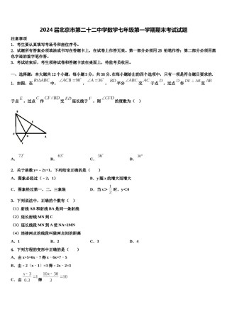 2024届北京市第二十二中学数学七年级第一学期期末考试试题含解析.doc