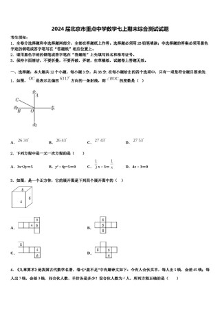 2024届北京市重点中学数学七上期末综合测试试题含解析.doc