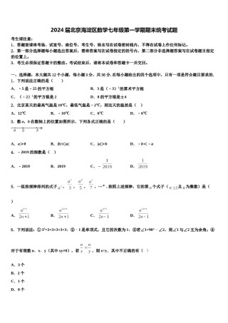 2024届北京海淀区数学七年级第一学期期末统考试题含解析.doc