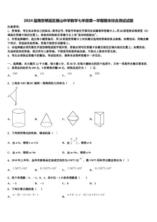 2024届南京栖霞区摄山中学数学七年级第一学期期末综合测试试题含解析.doc