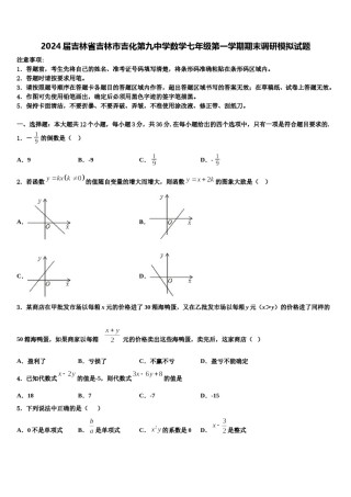 2024届吉林省吉林市吉化第九中学数学七年级第一学期期末调研模拟试题含解析.doc
