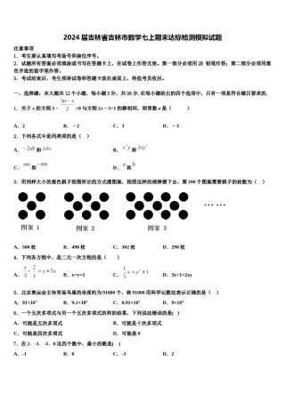 2024届吉林省吉林市数学七上期末达标检测模拟试题含解析.doc