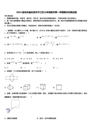 2024届吉林省松原市宁江区七年级数学第一学期期末经典试题含解析.doc